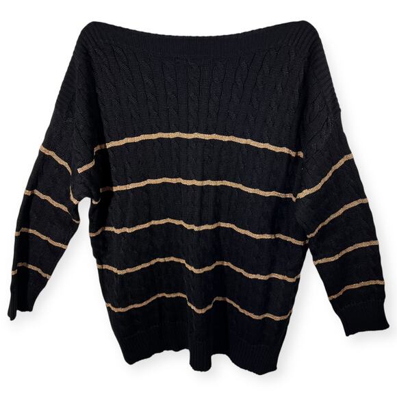 Lauren Ralph Lauren Metallic Stripe Cable Knit Sweater 2X Black Boatneck NWT - Picture 4 of 10